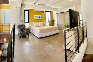 a bedroom with a bed and a tv in a room at New Loft Apt Full AC King Bed in Santo Domingo