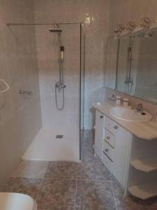 y baño con ducha y lavamanos. en Casa turística en pleno centro de Úbeda, en Úbeda