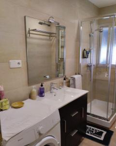 y baño con lavabo y ducha. en Habitación luminosas en Vista Alegre en Madrid