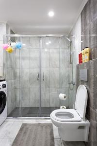 a bathroom with a shower stall and a toilet at One and Only Brandnew Full Apartment in Istanbul