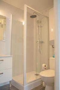 a bathroom with a shower and a toilet at Le Jade - Appart'Escale in Saint-Nazaire