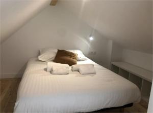 ein weißes Bett mit zwei Kissen darüber in der Unterkunft La cabine du bout du monde avec Mezzanine PL04, Tevennec - votre maison de vacances de haut standing in Crozon