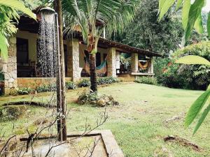 a house with a palm tree in front of it at Casa da Ilha Paraty Entre a mata atlântica e o mar in Paraty
