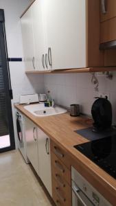 uma cozinha com um lavatório e uma bancada em Apartamentos Wayteko em Alicante