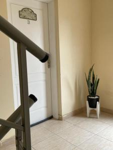 un pasillo con una puerta y una planta en una olla en Pueblo Nuevo 2 en Junín