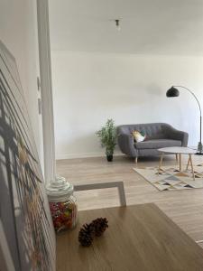 - un salon avec un canapé et une table dans l'établissement Calme et confort: Appartement 3 chambres + balcon, à Bourges