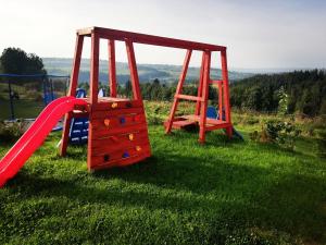 two playground equipment in the grass in a field at Domek JuKa in Biały Dunajec