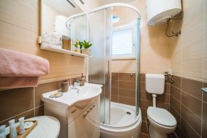a small bathroom with a toilet and a sink at Apartman Marta in Zavalatica +24 photos