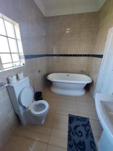 a bathroom with a toilet and a tub and a sink at 46 Charles Street, Grootfontein Country Estate.Pretoria East in Tierpoort