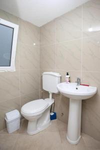 a bathroom with a toilet and a sink at Entire Villa Niku with Beautiful Garden in Vlorë