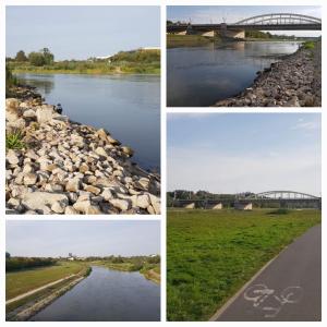 vier verschillende foto's van een rivier en een brug bij Warta LUX Apartment, self check-in 24h, free parking in Poznań