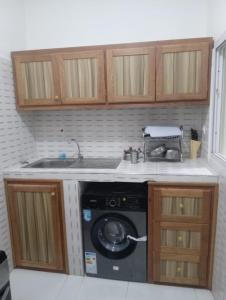 eine Küche mit einer Waschmaschine und einem Waschbecken in der Unterkunft Salam in St. Louis