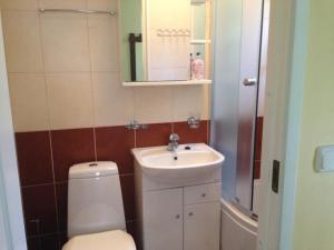 Baño pequeño con aseo y lavamanos en Embrace Apartments, en Pärnu