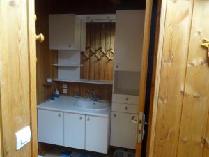 a small bathroom with a sink and a mirror at Charmant 2 Pièces + Coin Montagne - Parking Privé, WiFi, Proche Pistes - FR-1-762-31 in Saint-Chaffrey +8 photos