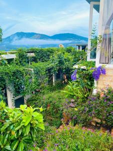 a garden with flowers on the side of a building at Nacasoo hill in Tiên Hai