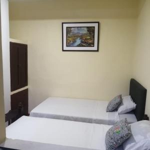 Pokój z dwoma łóżkami i zdjęciem na ścianie w obiekcie El Jardín de la Bella w mieście Tingo María