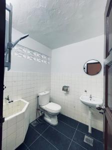 安順的住宿－Comfort Semi D House, 1 min to Town by Mr Homestay，一间带卫生间和水槽的浴室