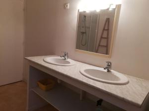 baño con 2 lavabos y espejo grande en La ferme du Petit Chavernay, en Meslay-le-Vidame