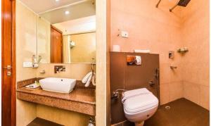 y baño con aseo, lavabo y espejo. en FabHotel New Heaven Chittranjan Park, en Nueva Delhi