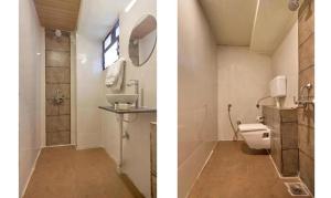 two pictures of a bathroom with a sink and a toilet at FabHotel Gargi Suites Shivajinagar in Pune