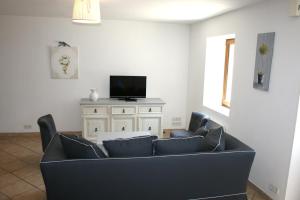 a living room with a couch and a tv at Castel chambres in Malves