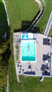 - une vue sur la piscine avec un oiseau dans l'établissement Holiday House Sunset Spa, à Šentjernej