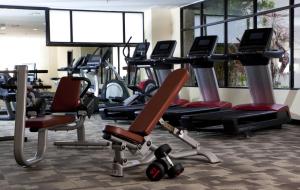 a gym with rows of exercise bikes and treadmills at AC Hotel by Marriott Penang in Bayan Lepas