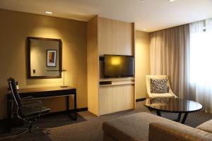 a hotel room with a bed and a desk and a television at Hilton Garden Inn Tucuman in San Miguel de Tucumán