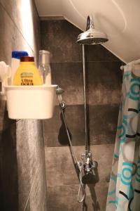 W łazience znajduje się prysznic, umywalka i lampa. w obiekcie STUDIO TOUT CONFORT w mieście Soignies