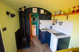una pequeña cocina con lavabo y aseo en The Gambo Shepherd's Hut, en Kidwelly