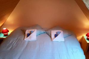 トレガステルにあるCoeur de Granitのピンクの枕2つが付いたベッド1台