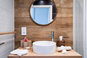 a bathroom with a sink and a mirror at Le Nichoir de la Colline - Parking & Wifi in Obernai +31 photos