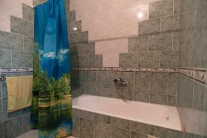 La salle de bains est pourvue d'une baignoire et d'une douche. dans l'établissement sejour chez Marwa, à Sidi Bou Saïd