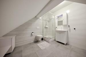 a bathroom with a toilet and a shower and a sink at Vila IVAN in Velika Gorica +18 photos