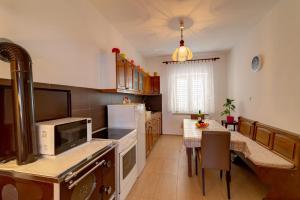 a large kitchen with a table and a microwave at Apartman Erika in Senj