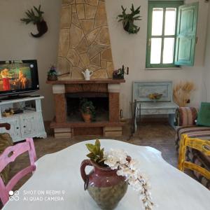 un salon avec un vase et des fleurs sur une table dans l'établissement Piccolo Sogno, à Massafra