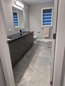 een badkamer met een wastafel, een toilet en een spiegel bij Guest House Ottawa - Russell in Vars