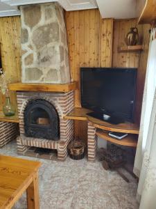 ein Wohnzimmer mit einem TV und einem Kamin in der Unterkunft Casa Hermi in Arenas de San Pedro