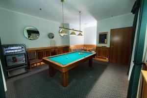 a room with a pool table and a tv at Bernstein Schlosshotel Ballenstedt in Ballenstedt