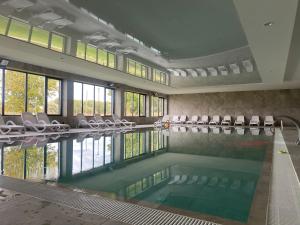a swimming pool with chairs in a building at Red bridge Resort - Apartament & SPA in Dziwnów