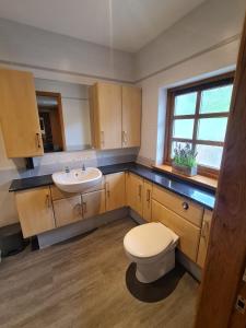 a bathroom with a white toilet and a sink at Woodview House in Elgin