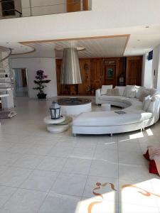een grote woonkamer met banken en een tafel bij Luxus-Loft Atrium -X- in Rorbas