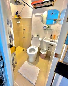 La petite salle de bains est pourvue de toilettes et d'un lavabo. dans l'établissement Two-Bedroom Townhouse Camella Bacolod South, à Bacolod