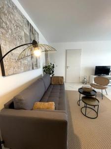 a living room with a couch and a table at Magnifique appartement à la frontière suisse in Saint-Louis