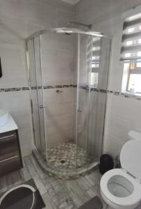 y baño con ducha y aseo. en Lasev Resort, en Pretoria
