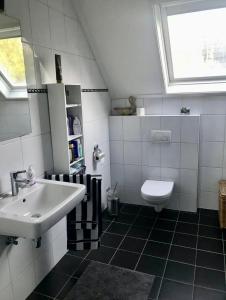 a bathroom with a sink and a toilet at Westenholte in Zwolle