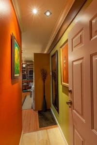 einen Flur mit orangefarbener und grüner Wand in der Unterkunft Choose To Be Happy at Seymour # 9 and #16 - Studio Apartments in Kingston