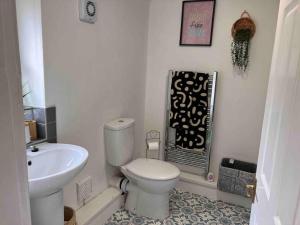 uma casa de banho com um WC branco e um lavatório. em Inviting 3-Bed House in Sunderland WiFi Parking em Sunderland