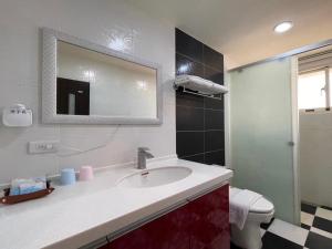 白沙鄉的住宿－九重葛海景民宿，一间带水槽、卫生间和镜子的浴室