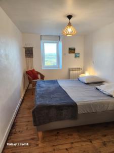 a bedroom with a large bed and a window at Figuets 3 in Châteauneuf-de-Galaure